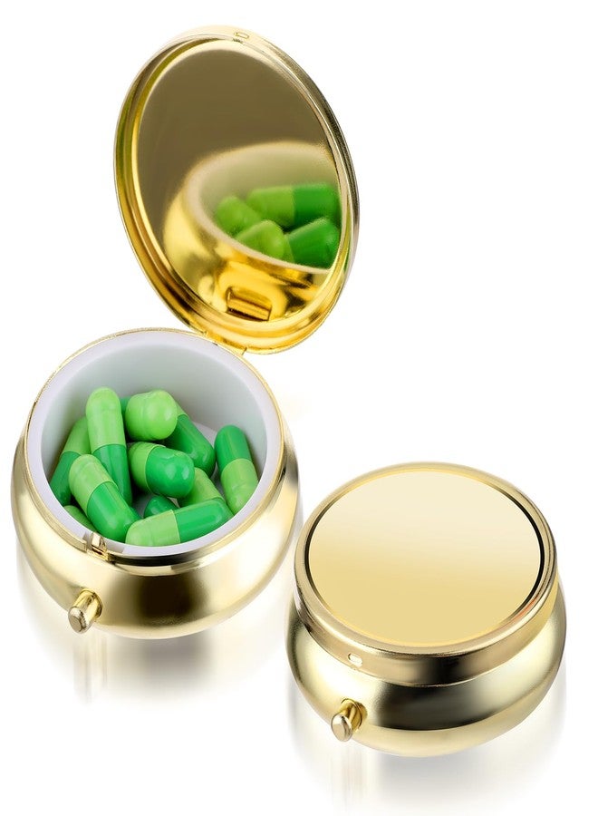 WLLHYF Pill Box Cute Small Pill Box for Purse & Pocket Medicine Organizer Travel Pillbox Waterproof Pill Case Metal Pill Container Holder for Vitamins, Fish Oil, Supplements(Gold) - Image 1